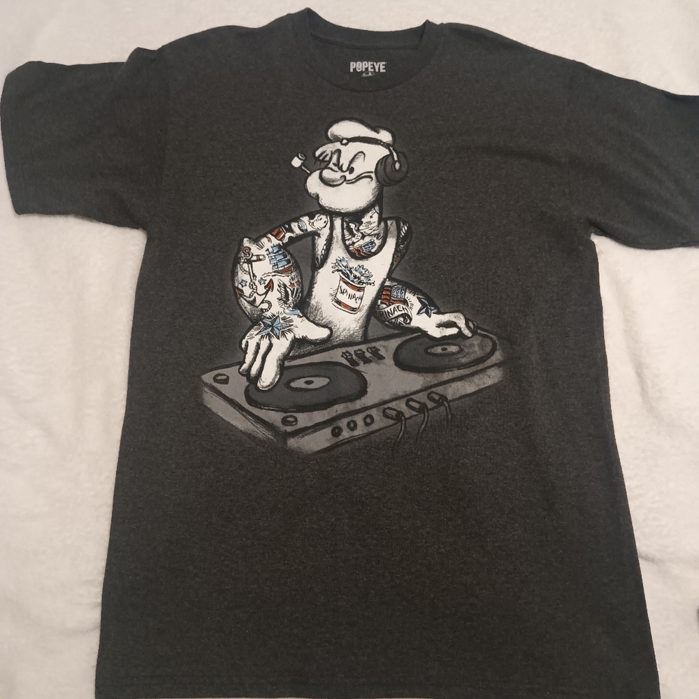 Popeye the Sailor Man Audiophile Music DJ US Classic Gray Men's T-Shirt Small
